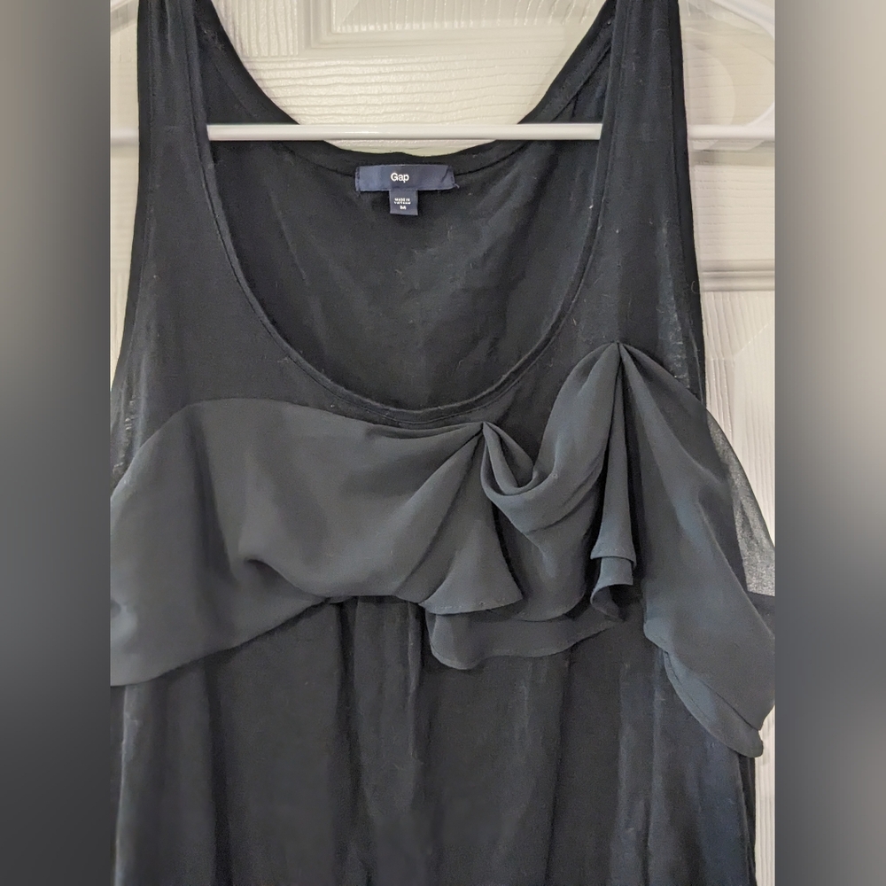Gap Black Tank with Ruffle / Ribbon-y Overlay Detail - Size Medium